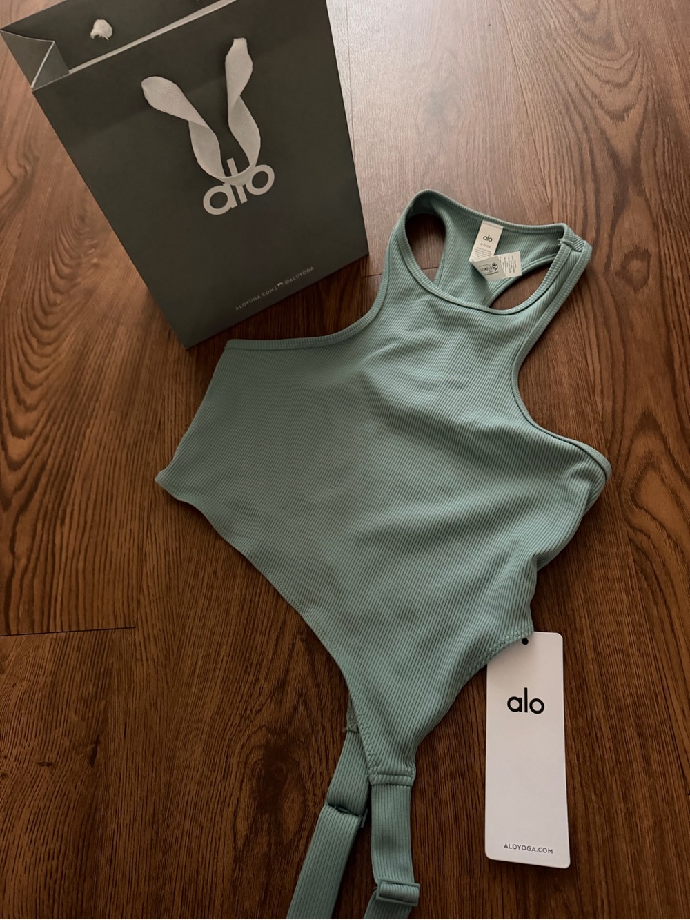 ALO Yoga Ribbed Racerback Bodysuit in Sage Green